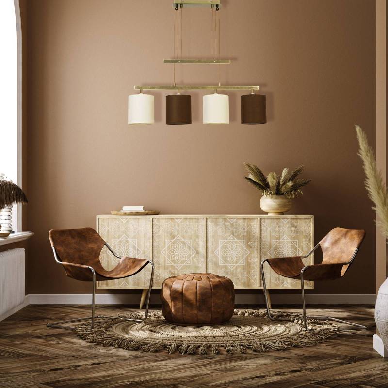 Hängelampe Tilde, Textilschirme, 4fl, braun/beige Hängelampe Tilde, Textilschirme, 4fl, braun/beige von Naeve Leuchten