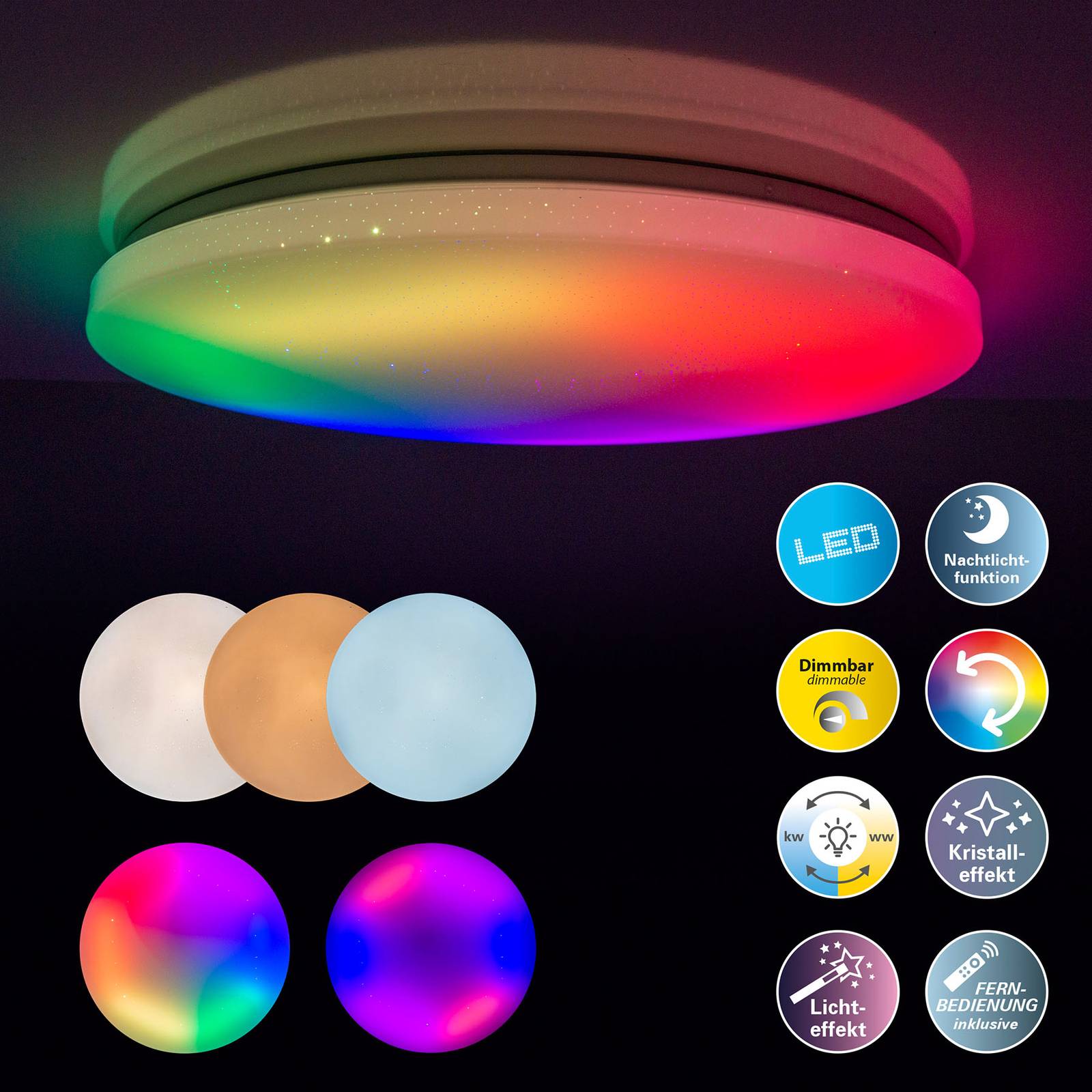 LED-Deckenlampe Rainbow, dimmbar, RGBW, Nachtlicht von Naeve Leuchten