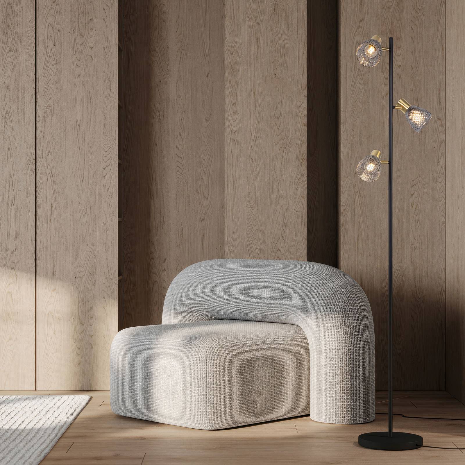 Stehleuchte Lindita, 3-flammig, Glas, Eisen, rauchgrau, E14 Stehleuchte Lindita, 3-flammig, Glas, Eisen, rauchgrau, E14 von Naeve Leuchten