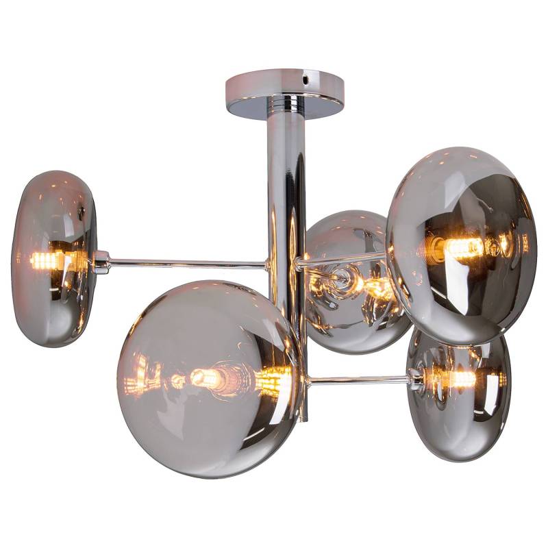 home24 Deckenleuchte Explosion Ø 53cm Silber/Silber Klarglas Stahl, verchromt G9 von home24