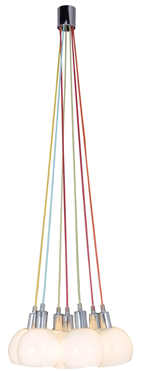 Hängeleuchte opal, bunte Kabel Näve Rainbow-Bowl 7x E14 von Näve