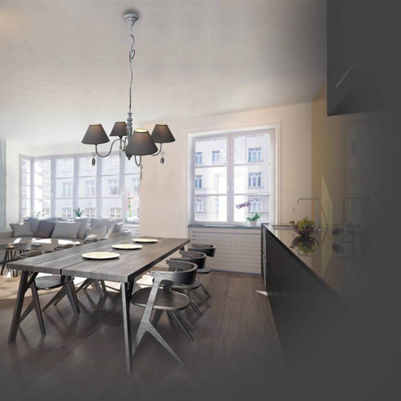 home24 Kronleuchter Castellum Ø 55cm Grau/Grau Baumwollstoff E14 von home24