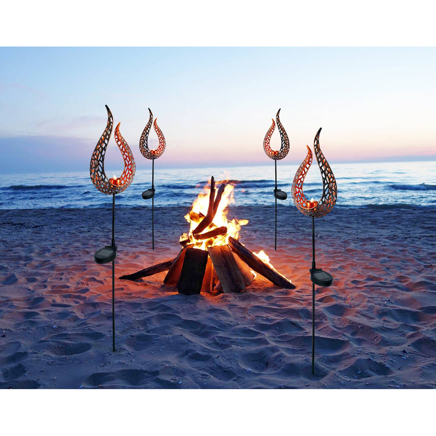 home24 LED-Solar Erdspieß Flamme 16 x 90 x 6cm Messing von home24