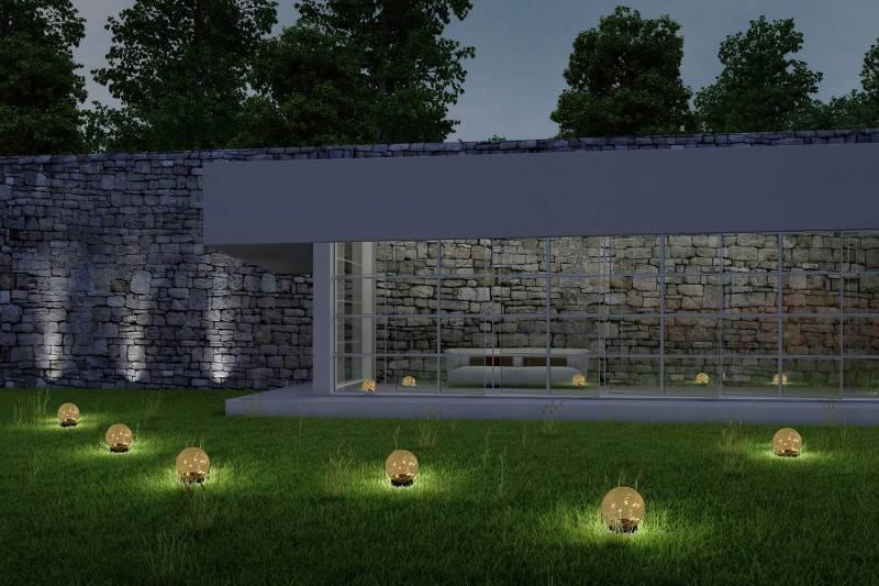 home24 LED-Solarleuchte Crackle 3er-Set Ø 12cm Schwarz/Durchsichtig von home24