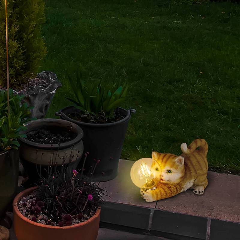 home24 LED-Solarleuchte Katze 11 x 15 x 25cm Orange von home24