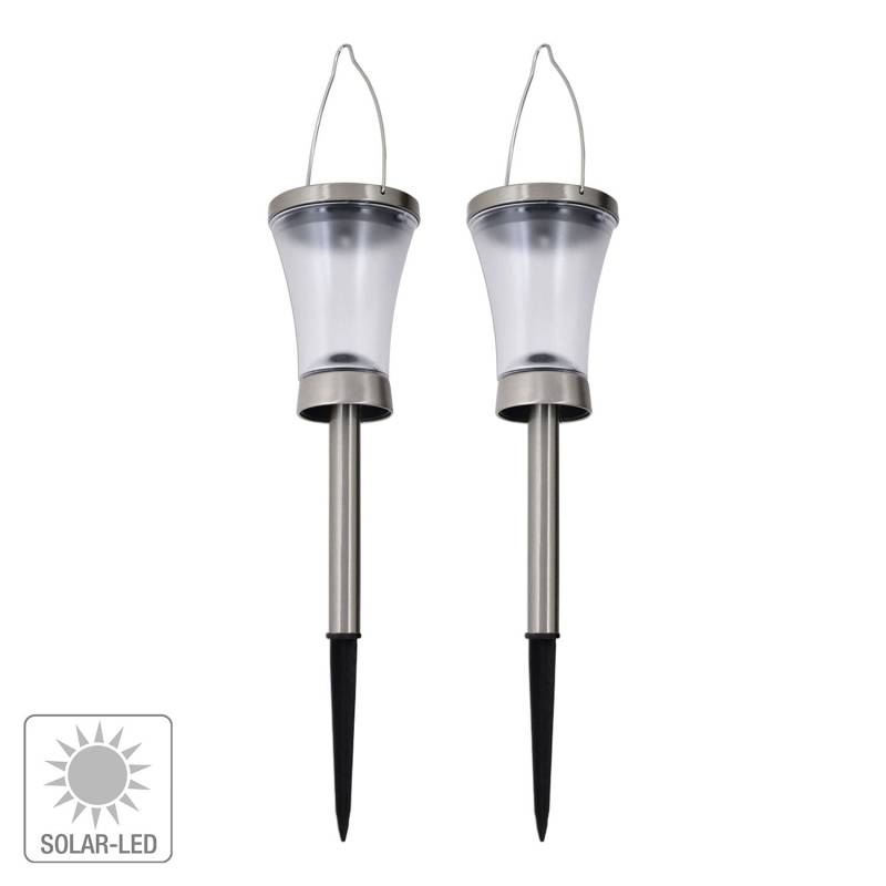 home24 LED-Solarleuchte Madagaskar 2er Set 9 x 40 x 9cm Silber von home24