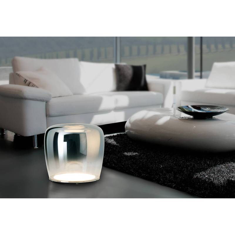 home24 LED-Tischleuchte Smoky Ø 43cm Durchsichtig Glasart: Spiegelglas Material: Glas, Metall Metallart: Stahl Oberfläche Metall: Verchromt Nicht von home24