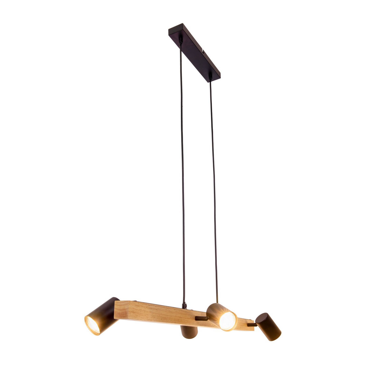 B-Ware Näve Hängelampe Frida Mit Vier Spots Schwarz Holz Hell Deckenlampe Lampe Leuc590 von Näve