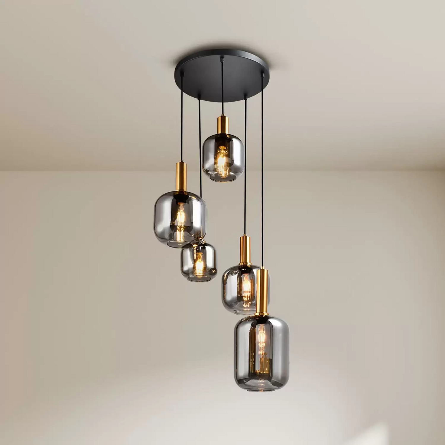 Näve Hängeleuchte Fumo Rauchglas Fünfflammig Rondell Lampe Leuchte Spot Licht B-Ware von Näve