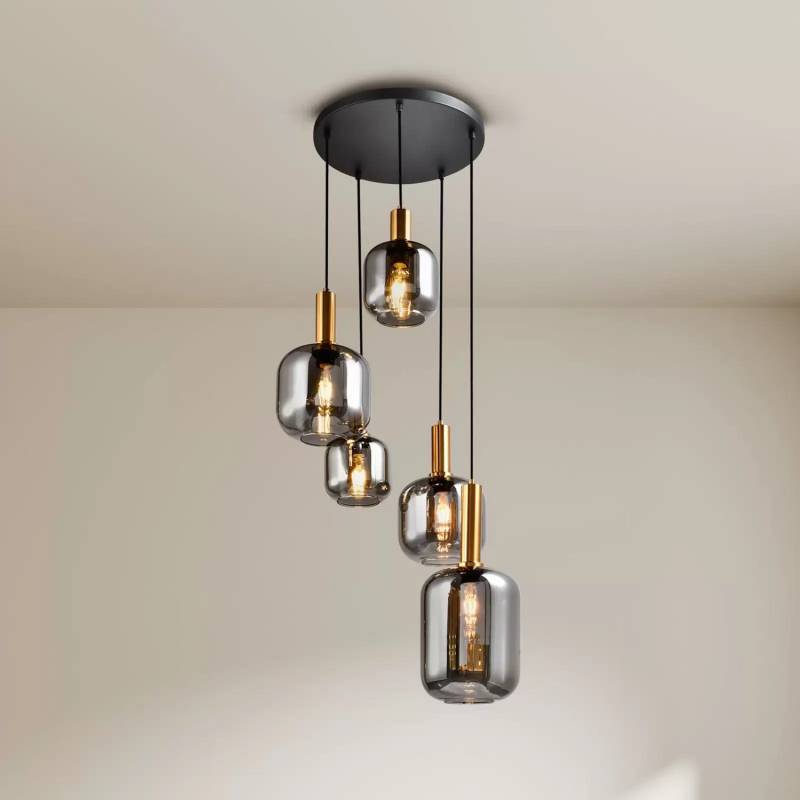 Näve Hängeleuchte Fumo Rauchglas Fünfflammig Rondell Lampe Leuchte Spot Licht B-Ware von Näve