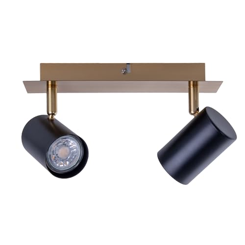 Näve Leuchten - 2er Wand - und Deckenleuchte Frida in Metall - Deckenstrahler, GU10, Deckenlampe für Esszimmer, Wohnzimmer, Diele oder Büro - Schwarz/Gold, 24 cm lang von Näve
