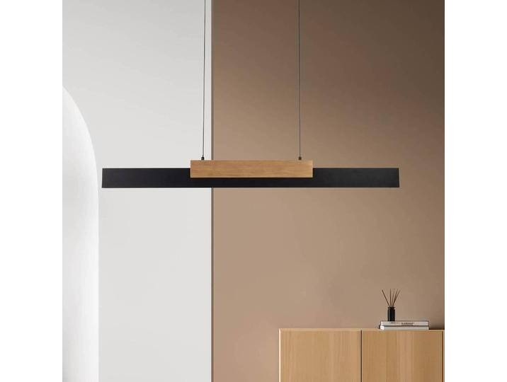 Naeve Leuchten LED-Hängeleuchte Wiebke, schwarz Holzdetail 120,5 cm dimmbar für Wohn & Esszimmer - Modern - Metall von Näve