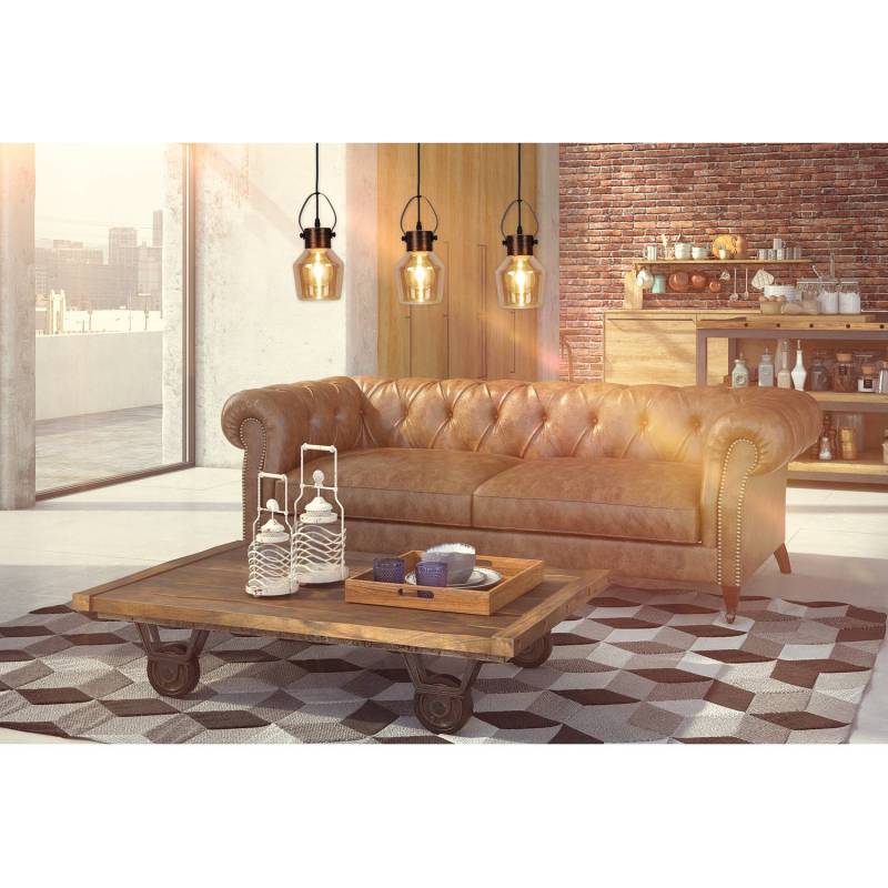 home24 Pendelleuchte Alex 14 x 128 x 14cm Beige Hauptmaterial: Glas Sekundärmaterial: Stahl, verkupfert E27 von home24