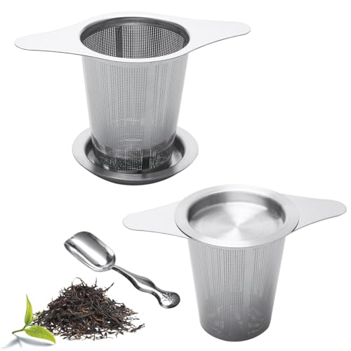 2 Stück Teefilter mit Deckel und Doppelgriffen, Edelstahl Teesieb für Tasse und Teekanne, Gewürzsieb Kaffeesieb Teezubehör für losen Tee (mit einer Teeschaufel) von Nafafosa