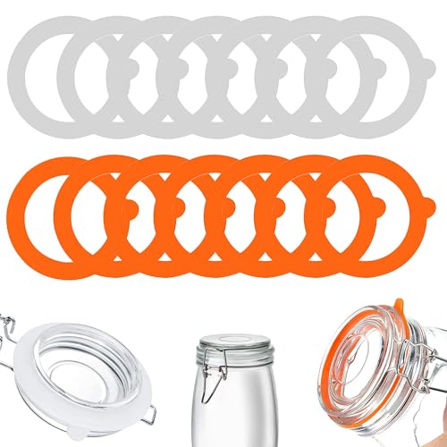Nafafosa 14 Stück Gummiringe für Weckgläser, Dichtungringe für Drahtbügelgläser, Einweckgummi mit Durchmesser von 9,4cm(Außenring), 7 weiß+7 orange von Nafafosa
