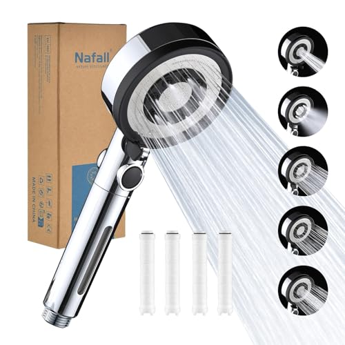 Nafall Hochdruck Duschkopf mit Filter, Shower Head with Filter mit 5 modi, Brausekopf Dusche, Filter Duschkopf, Wassersparend Duschbrause für Schwermetall,Harte Wasser,Rest-Chlor,Bakterien, Chrom von Nafall