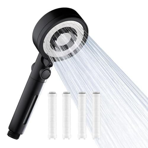 Nafall Duschkopf mit 4 PP Filter - Handbrause Dusche Wassersparend, Brausekopf Dusche mit 5 Strahlarten und Stoppfunktion, Hochdruck Shower Head, Schwarz (Ohne Schlauch und Halterung) von Nafall
