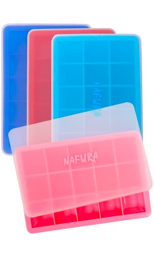 Nafura® Silikon Eiswürfelform mit Deckel (4 Stück) – Eisformen Maker – Eiswürfelform - Wiederverwendbar – BPA Frei - Quadratisch von Nafura