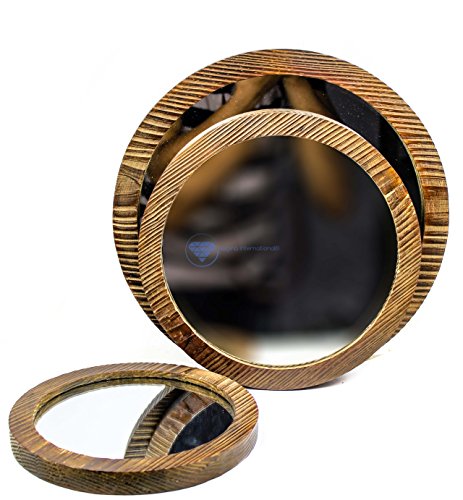 Nagina International Antik Rustikal Vintage Stil Boho Chic Spiegel 3er Set | Nachhaltige Holz & Glas Wandspiegel Set | Nautische Geschenke Dekor Bullauge von Nagina International