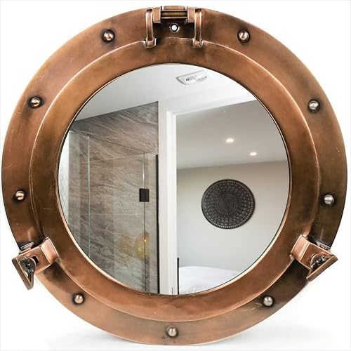 Nagina International Bullauge für antikes Kupfer Premium Nautical Maritime Ship | Authentische rustikale Appeal Bullauge Spiegel & Windows (Spiegel, 20 Zoll) von Nagina International