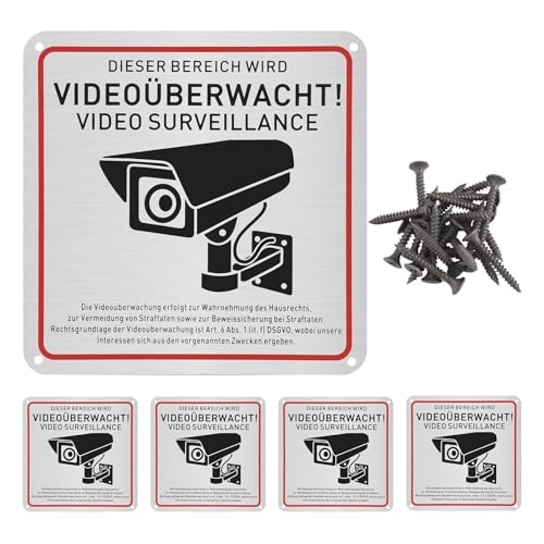 Nagoyuki 5er Pack Schild Videoüberwachung Privatgrundstück Mit DSGVO Hinweis, 15x15cm Aluminium Kameraüberwachung Warnschilder, Und Außenbereich Nagoyuki 5er Pack Schild Videoüberwachung Privatgrundstück Mit DSGVO Hinweis, 15x15cm Aluminium Kameraüberwachung Warnschilder, Und Außenbereich von Nagoyuki