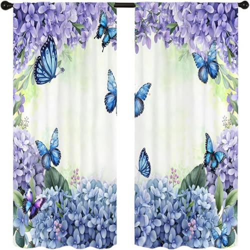 Kinder Vorhänge für Jungen & Mädchen Fenster,Blickdicht kurz Vorhang mit ösen für Wärmedämmung Kälteschutz,romantischer blauer Schmetterling,Lärmreduzierung Beschattung Gardine für Schlafzimmer Kinder Vorhänge für Jungen & Mädchen Fenster,Blickdicht kurz Vorhang mit ösen für Wärmedämmung Kälteschutz,romantischer blauer Schmetterling,Lärmreduzierung Beschattung Gardine für Schlafzimmer von Nahida