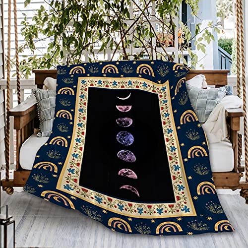Naiagiri Mond in Bloom Star Moon Phase Bohemian Black Art Sofa Überwurf Decke Flanell Super Soft Fleece Tagesdecke Home Decor All Season für Bett Couch Wohnzimmer Groß 203 x 152 cm (Queen) Erwachsene von Naiagiri