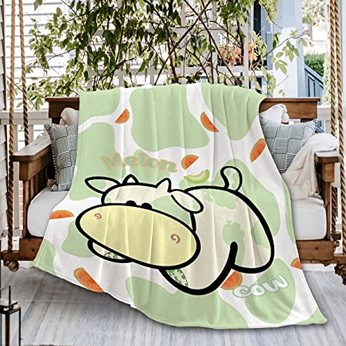 Niedliche Melone Milch Kuh Grün Gelb Ultra Soft Flanell Fleece Überwurf Decken, Mikrofaser Tröster Outdoor Moving Cover für Strand Picknick Couch Groß 203 x 152 cm (Queen) Erwachsene von Naiagiri