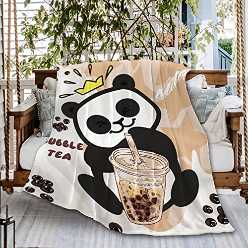 Niedlicher Panda mit Boba Bubble Tee Milch Tee Ultra Soft Flanell Fleece Überwurf Decken Mikrofaser Tröster Outdoor Bewegen Abdeckung für Strand Picknick Couch XS 101,6 x 76,2 cm Kleinkind Haustier von Naiagiri
