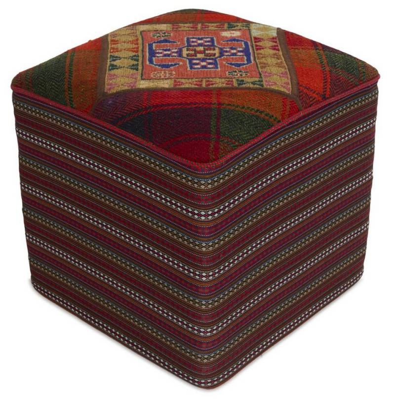 Nain Trading Orientteppich Pouf 51x49 Handgeknüpfter Orientteppich / Perserteppich, rechteckig, Höhe: 5 mm von Nain Trading