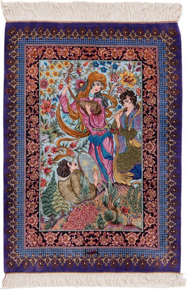 Nain Trading Seidenteppich Ghom Seide Signiert Jabri 51x74 Handgeknüpfter Orientteppich, rechteckig, Höhe: 3 mm von Nain Trading