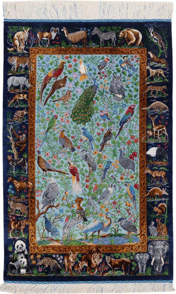 Nain Trading Seidenteppich Ghom Seide Signiert Taghi Sadeghzadeh 106x161 Handgeknüpfter, rechteckig, Höhe: 3 mm von Nain Trading