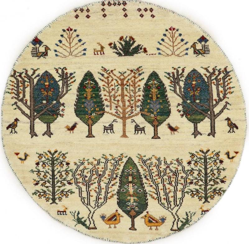 Nain Trading Orientteppich Perser Gabbeh Loribaft Nature 95x95 Handgeknüpfter Moderner, rund, Höhe: 12 mm von Nain Trading