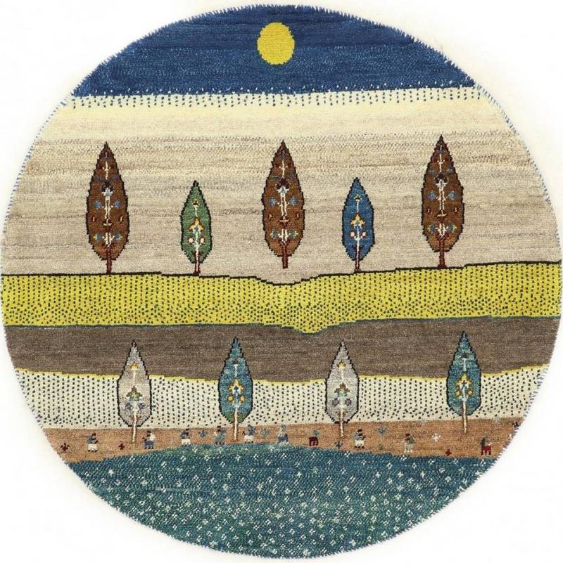 Nain Trading Orientteppich Perser Gabbeh Loribaft Nature 95x95 Handgeknüpfter Moderner, rund, Höhe: 12 mm von Nain Trading