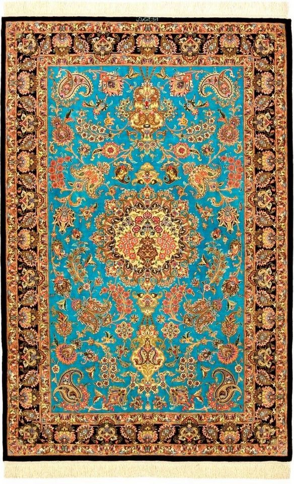 Nain Trading Seidenteppich Ghom Seide Signiert 99x149 Handgeknüpfter Orientteppich, rechteckig, Höhe: 3 mm von Nain Trading