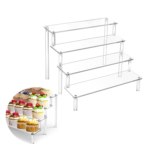 Naisfei 4-stufiger Acryl Riser Display Regal Ständer, Tischplatte klar Acryl Organizer für Nagellack Gewürz Kosmetik Kunsthandwerk Schmuckständer Cupcake Buffets Dessert Modell(20*8 cm) von Naisfei