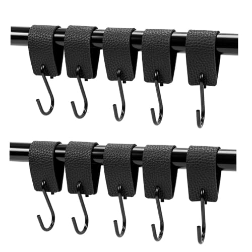 Naisfei S-Haken, 10 Stück Kleiderhaken aus Leder und Edelstahl, Metallhaken zum Einhängen, Multifunktionaler S-Haken Geeignet Für Schlafzimmer, Kleiderschränke, Küchen(Schwarz) von Naisfei