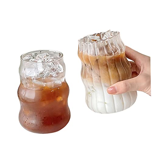 2pcs klare Glasbecher, 530 ml Ripple Trinkgläser Tassen, Eiskaffee -Glas -Tassen Vintage -Glaswaren für Saftwasserbier von Naisicatar