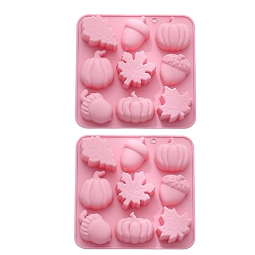 Naisicatar 2pcs Herbst Silikonform, 9 Gitter Flexible DIY -Ahornblatt -Eichel -Kürbisform, hitzebeständiges Silikon Fondant Backformen für Herbsternte Thanksgiving Halloween Kuchendekorationen von Naisicatar