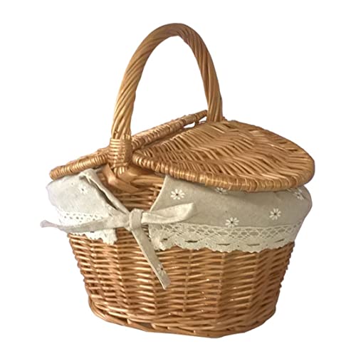 Naisicatar Picknickkorb Wicker gewebter Speicherkorb mit Deckel 26x18x14cm Ovaler Randalität Picknickkorb mit Griffen zum Campen und im Freien von Naisicatar