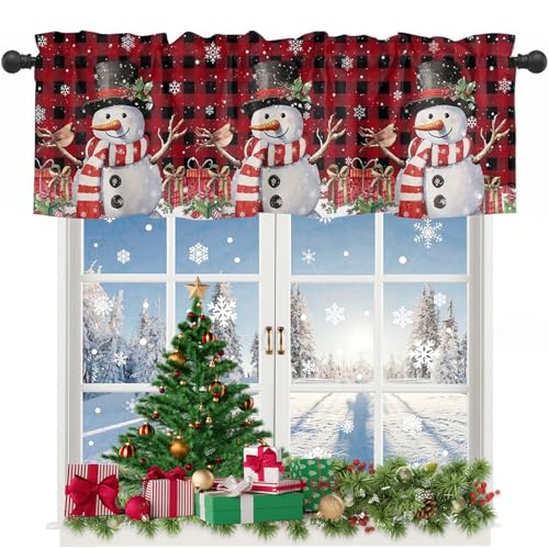 Naisicatar Weihnachtsküchenvorhänge 54x18in Schneeflocken Schneemann Kurze Weihnachtsvalance Fensterstange Tasche Küche Vorhänge für Schlafzimmer Wohnzimmer Badezimmer von Naisicatar