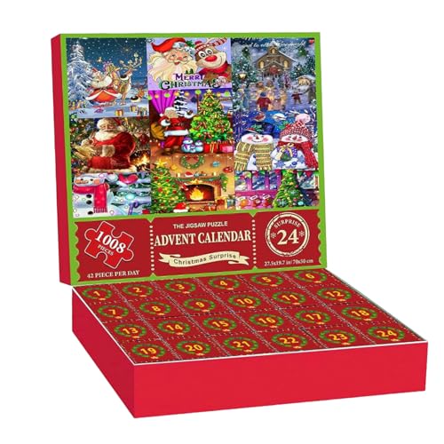 Weihnachts -Countdown -Kalender 2023, Santa Claus Jigsaw Adventskalender mit 1008 Stücken Puzzle, Weihnachts -Countdown -Kalender für Erwachsene Kinder Countdown bis Weihnachten Home Dekoration von Naisicatar