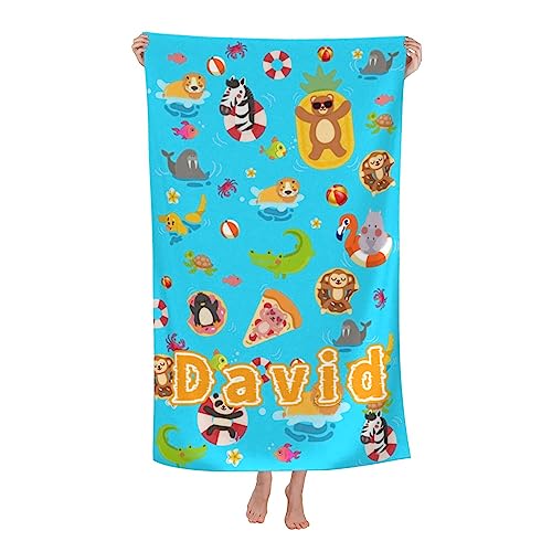 Benutzerdefinierte Name Strandtuch 52"x32" personalisierte Mikrofaser-Badetücher mit Cartoon-Muster für Erwachsene Kinder Jungen Mädchen individuell gestaltete Reisen Camping Pool Party Strandtücher von Naispanda
