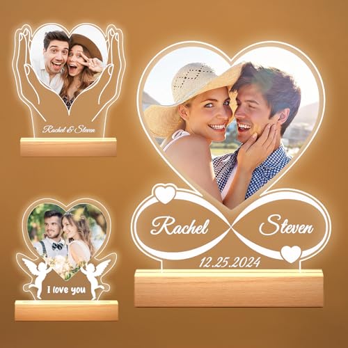 Naispanda Foto Nachtlampe Personalisiert Herz Fotorahmen, Herz Acryglasl Foto mit LED Personalisierte Bilderrahmen mit Licht Personalisierte Geschenke von Naispanda