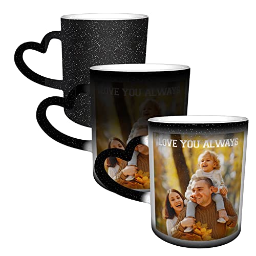 Naispanda Herz Zaubertasse mit Foto Name Text Bedrucken Lassen Magic Mug Personalisierte Fototasse Zauberbecher Selbst Gestalten Tasse Personalisiert Kaffeetasse Bedruckt Kaffeebecher Schwarz Becher von Naispanda