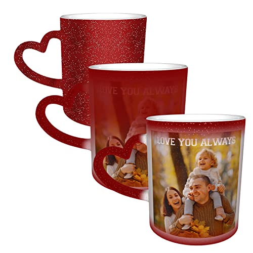 Naispanda Herz Zaubertasse mit Foto Name Text Bedrucken Lassen Magic Mug Personalisieren Fototasse Zauberbecher Selbst Gestalten Tasse Personalisiert Zaubertasse Bedruckt mit Foto Kaffeebecher Rot von Naispanda