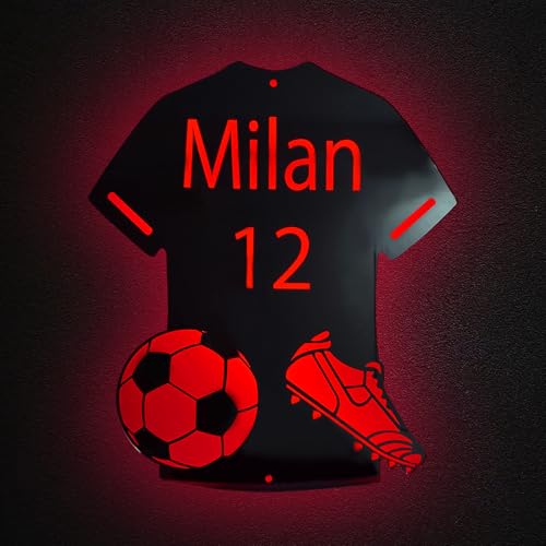 Naispanda Personalisierte Name Fußball Jersey LED Spiegellicht, Trikot LED mit Name Nummer Fußball personalisierte Jungen Deko, Personalisiertes Fußball Trikot Leuchtreklame (Style2, 30 * 35cm) von Naispanda