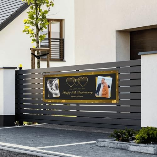 Naispanda Personalisiertes Banner zur Hochzeit mit Fotos Namen Datum und Text Personalisiertes Hochzeitsbanner für Silberhochzeit Goldhochzeit Jubiläum Hochzeitstag Dekoration - 24 x 71 inch von Naispanda