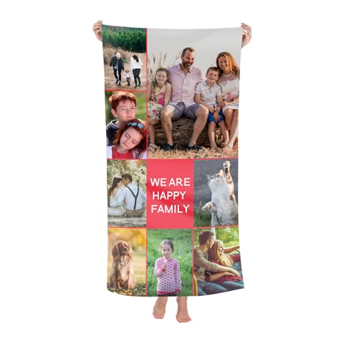 Naispanda Personalisiertes Strandtuch mit Foto, Personalisiertes Badetuch mit Foto und Text, Anpassbares Schnell Trocknendes Mikrofaser-Badetuch, Personalisiertes Handtuch - 180 * 90 cm von Naispanda