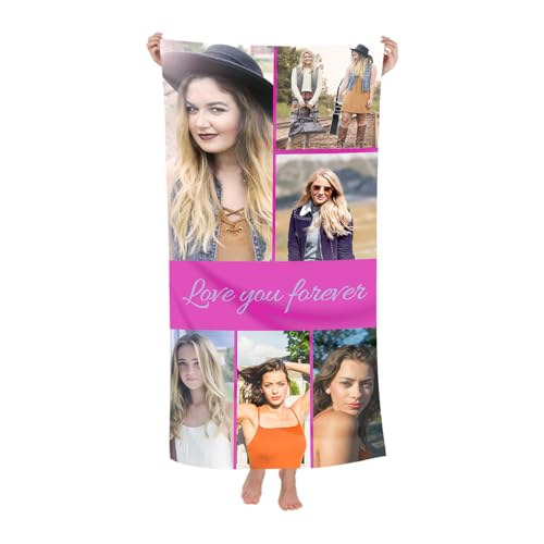 Naispanda Personalisiertes Strandtuch mit Foto, Personalisiertes Badetuch mit Foto und Text, Anpassbares Schnell Trocknendes Mikrofaser-Badetuch, Personalisiertes Handtuch - 180 * 90 cm von Naispanda